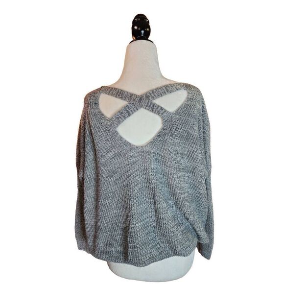Grey Criss Cross Back Forever 21 Sweater Size Medium Soft Bell Sleeve - Picture 1 of 4